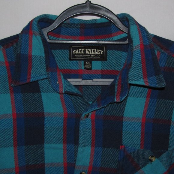 Mens' Salt Valley Plaid Flannel Button Front Shirt Size Large 100% Cotton - Picture 3 of 9